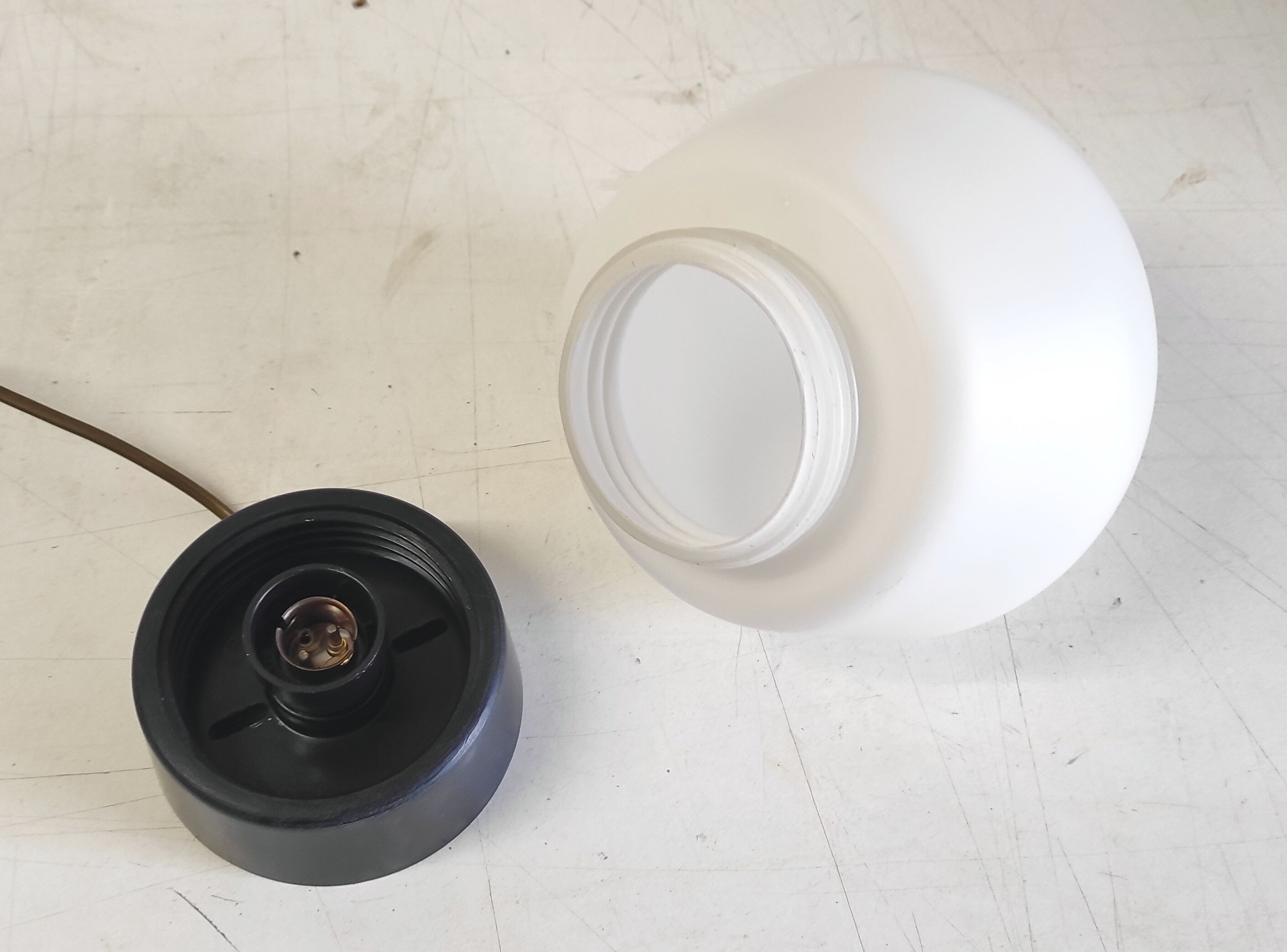 Ceiling light by PHILIPS in white glass and black ABS frame - 70's