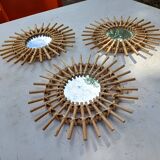 3 Small Vintage Rattan Sun Mirrors