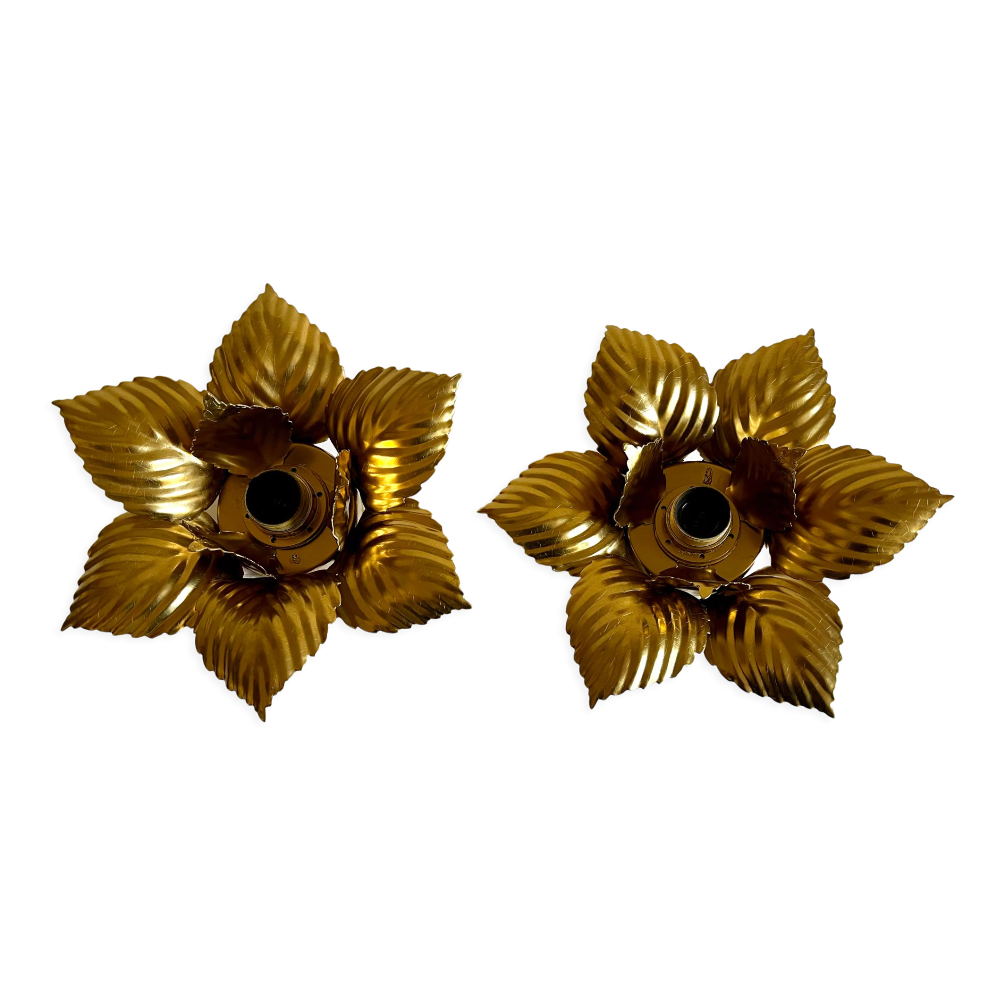 Paire d’appliques fleurs dorées