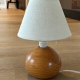 vintage wooden ball lamp small model with fabric shade 80's design