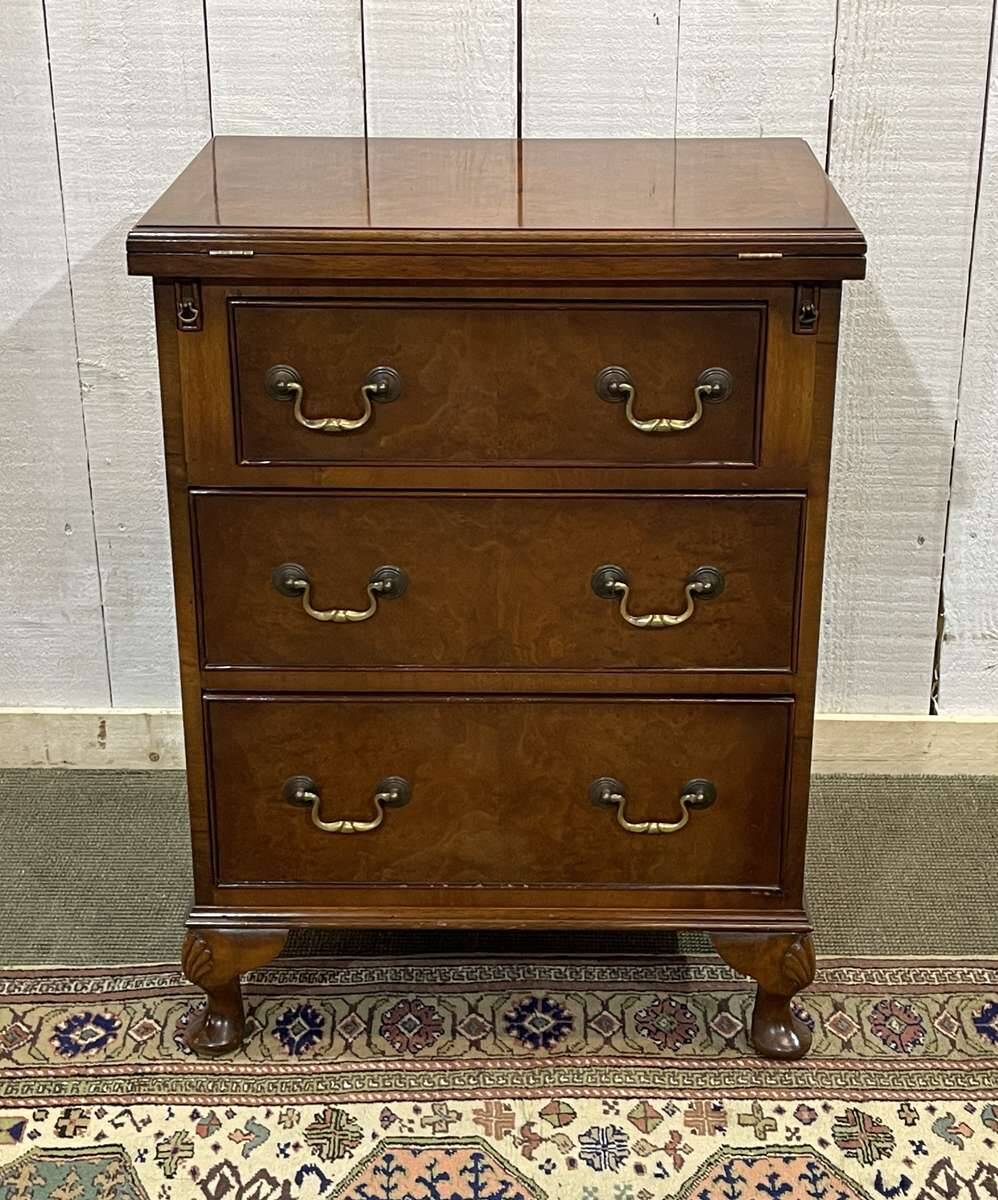 English walnut chest of drawers with drop-down top, 1950s work