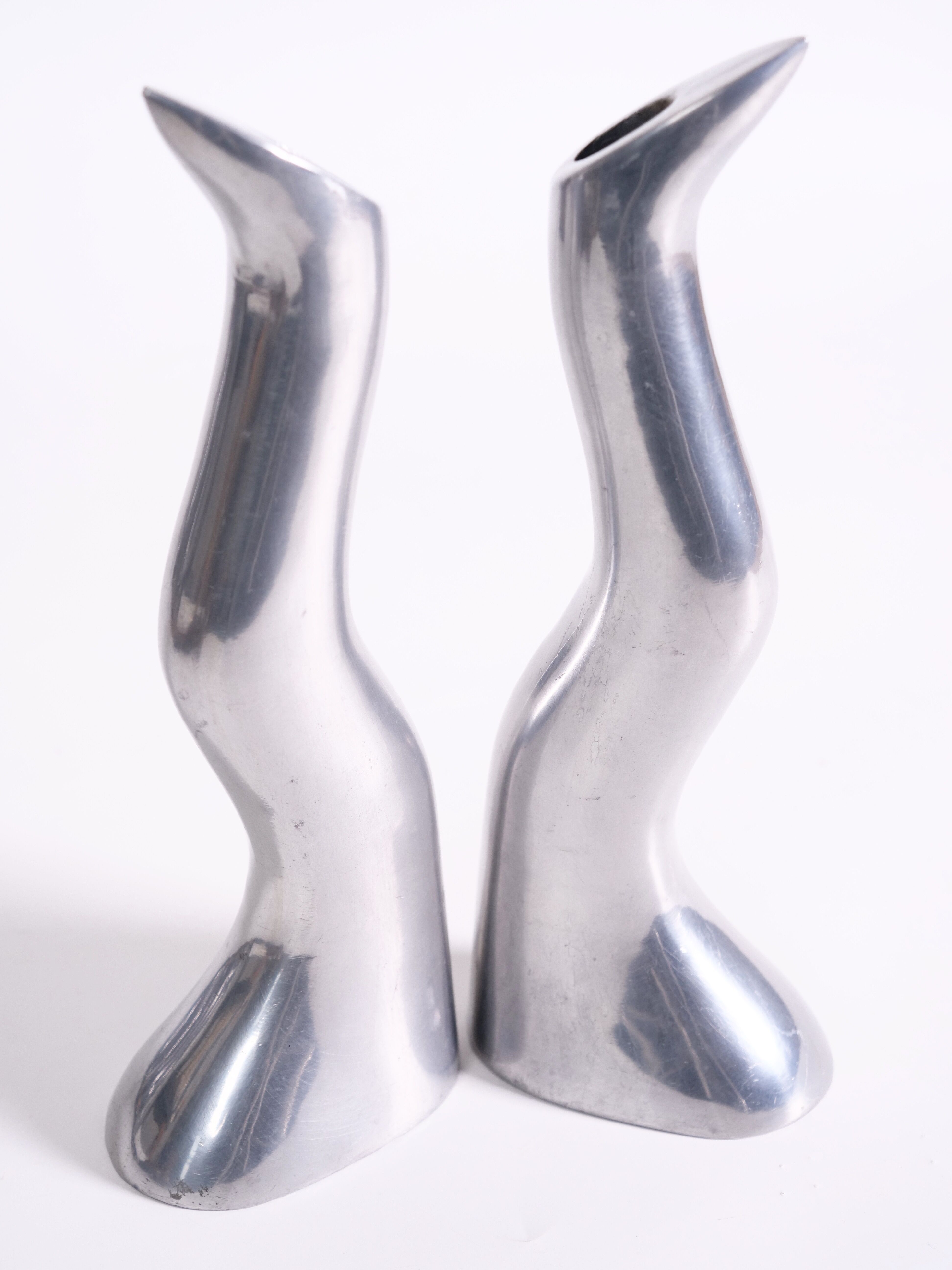 Pair of cast aluminum candle holders by Anna Efverlund
