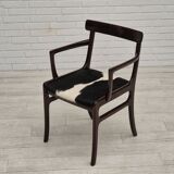 1960s, Danish design by Ole Wanscher, armchair, mahogany wood, cowhide, reupholstered.