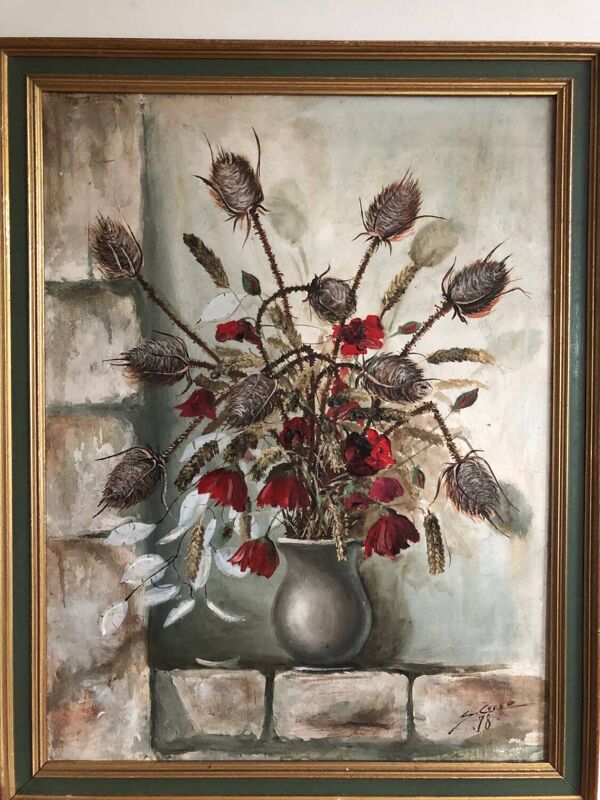 Tableau huile sur toile bouquet de fleurs