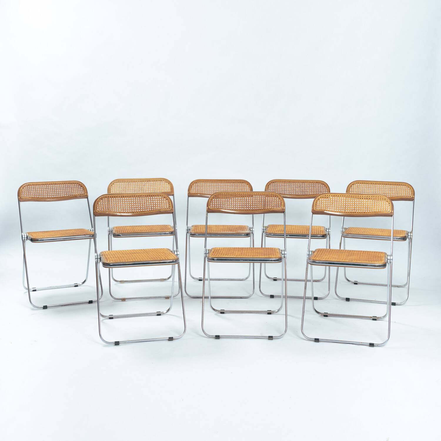 Castelli Plia wicker folding chairs Giancarlo Piretti, set of 8