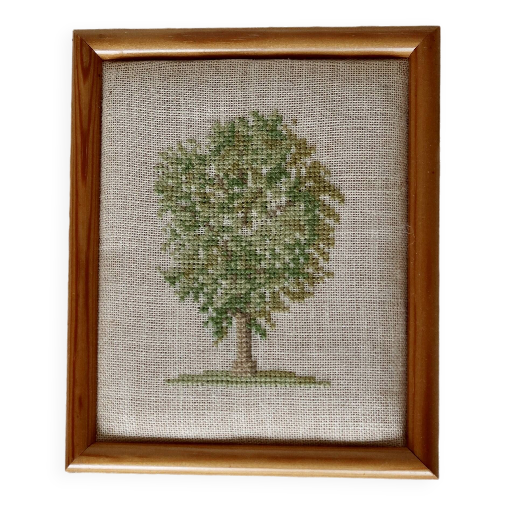 Petit canevas vintage arbre encadrement bois