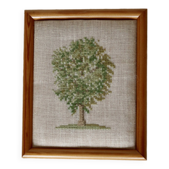 Petit canevas vintage arbre encadrement bois