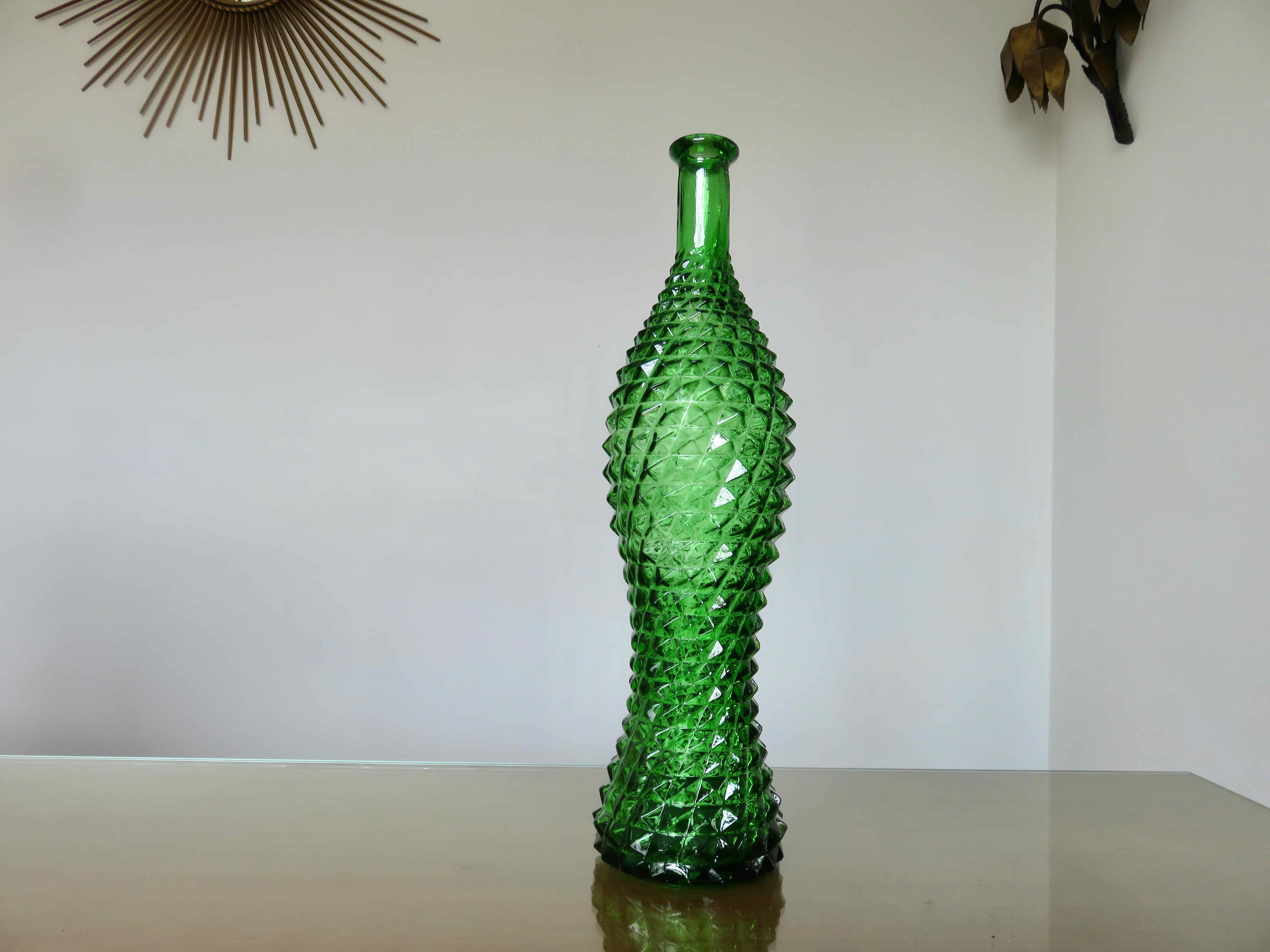 Empoli bottle made in Italy diamond tip glass 1970