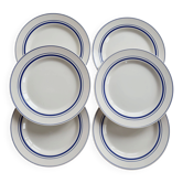 6 assiettes plates vintage style bistrot porcelaine bleue et blanche
