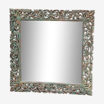 Square mirror with 120x120 carved wooden frame