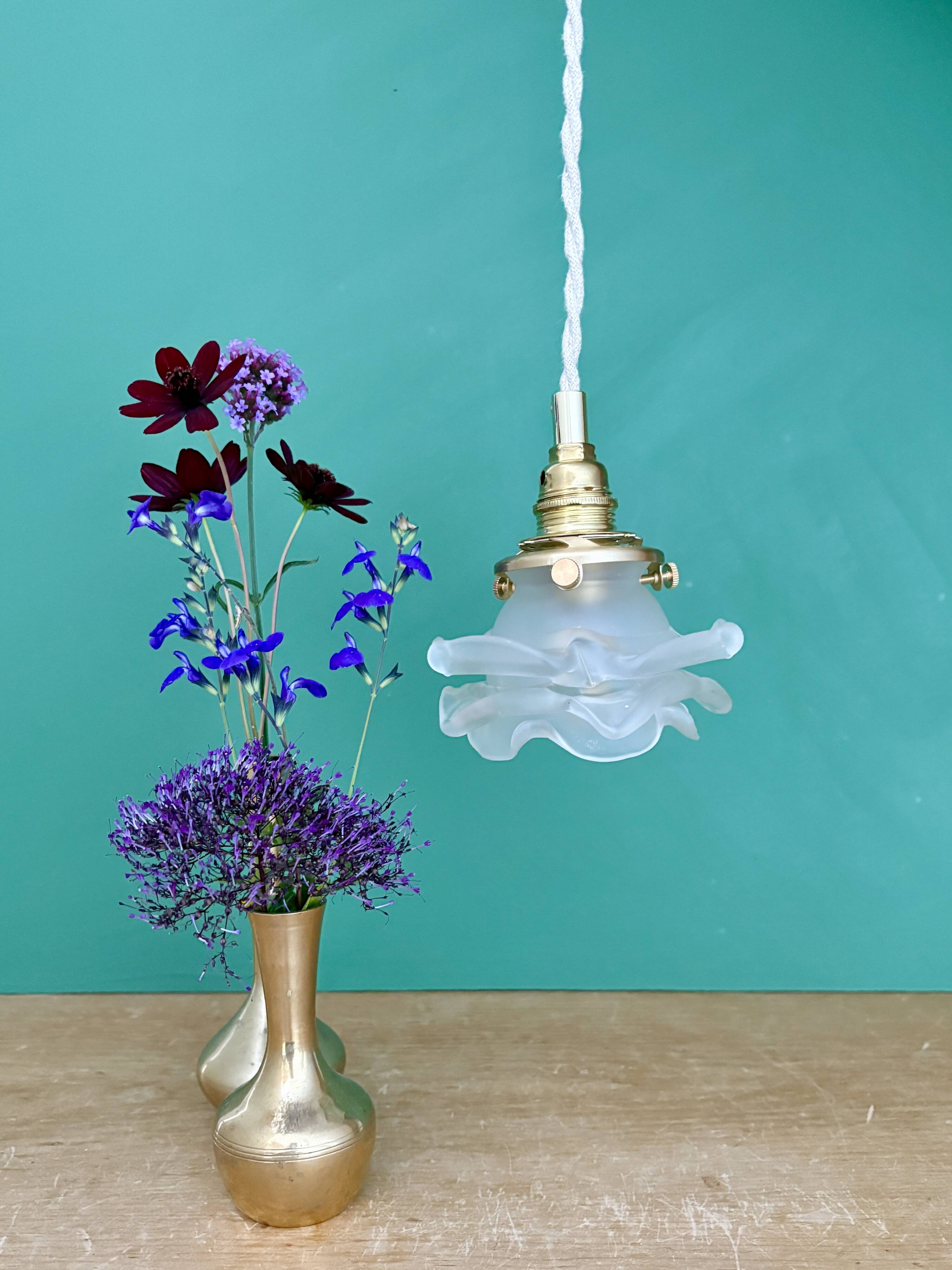 Vintage frosted glass tulip flower pendant light