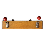 Vintage wall coat rack - double hook - red wooden balls