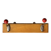 Vintage wall coat rack - double hook - red wooden balls