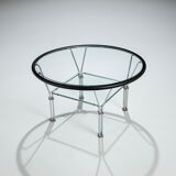 Post-Modern round glass and steel coffeetable attributed to Niels Bendtsen