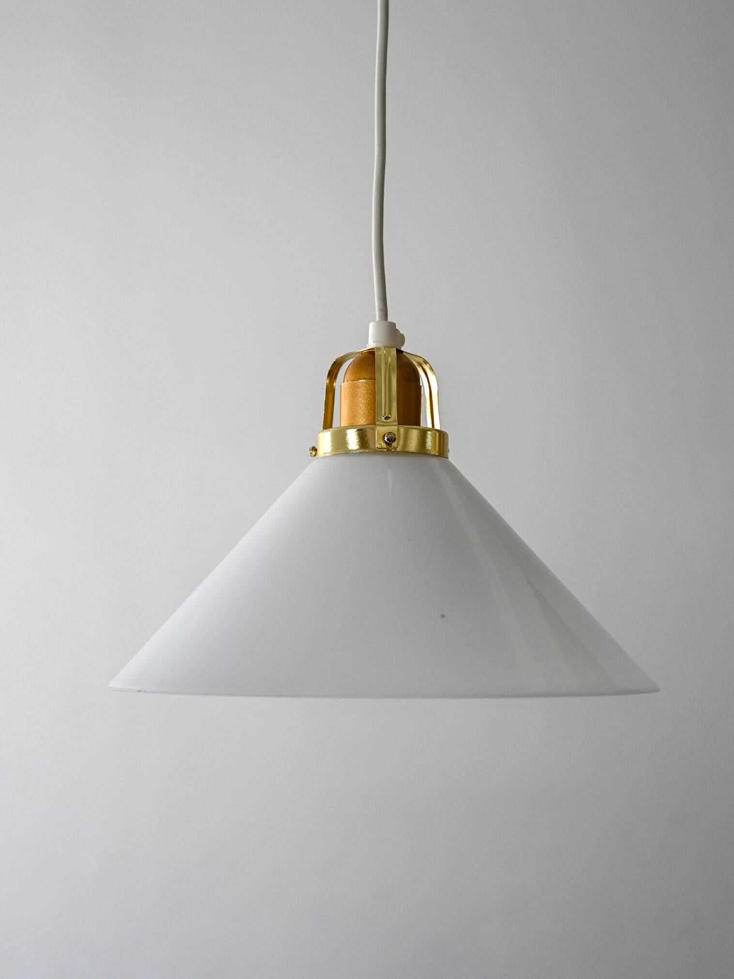 1950s Scandinavian pendant lamp in glass and brass