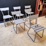 6 vintage garden chairs made of wood and metal