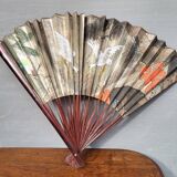 Grand éventail Art Déco grues et Amour en cage