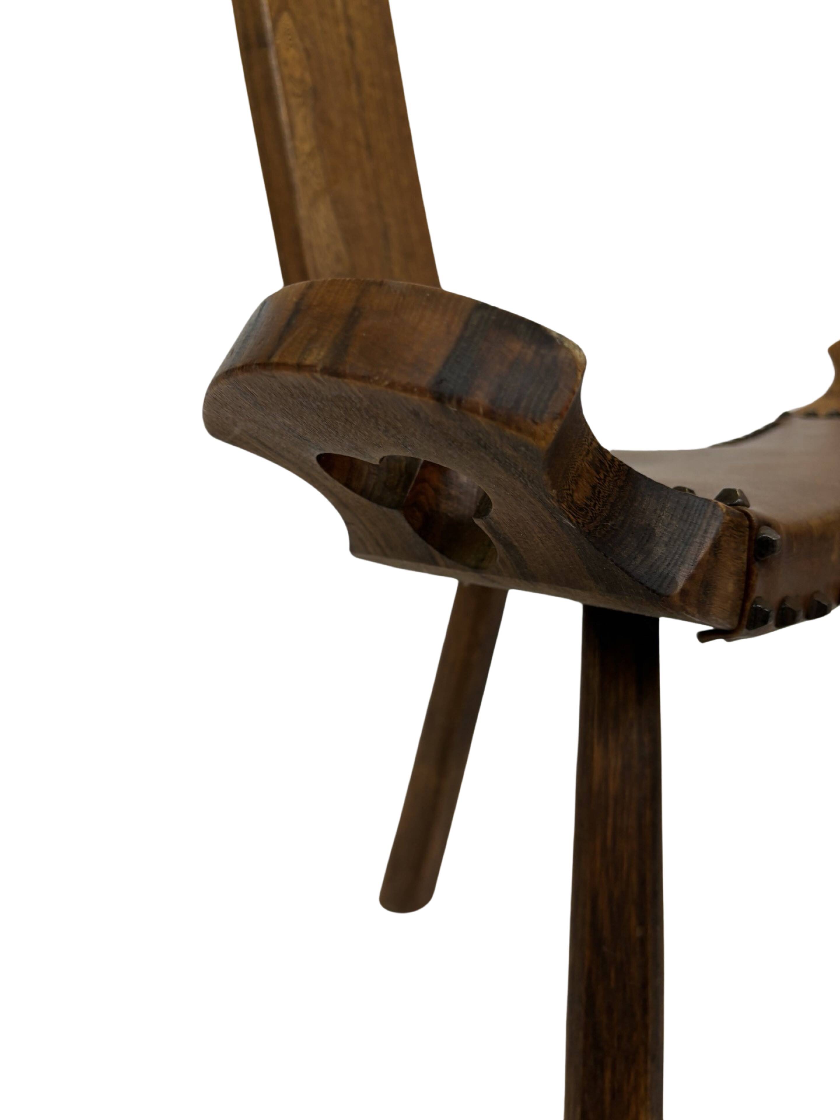 Vintage Spanish chair stool brutalist design wood