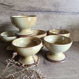 6 footed bowls in glazed honey stoneware, Atelier Saint Simon, vintage