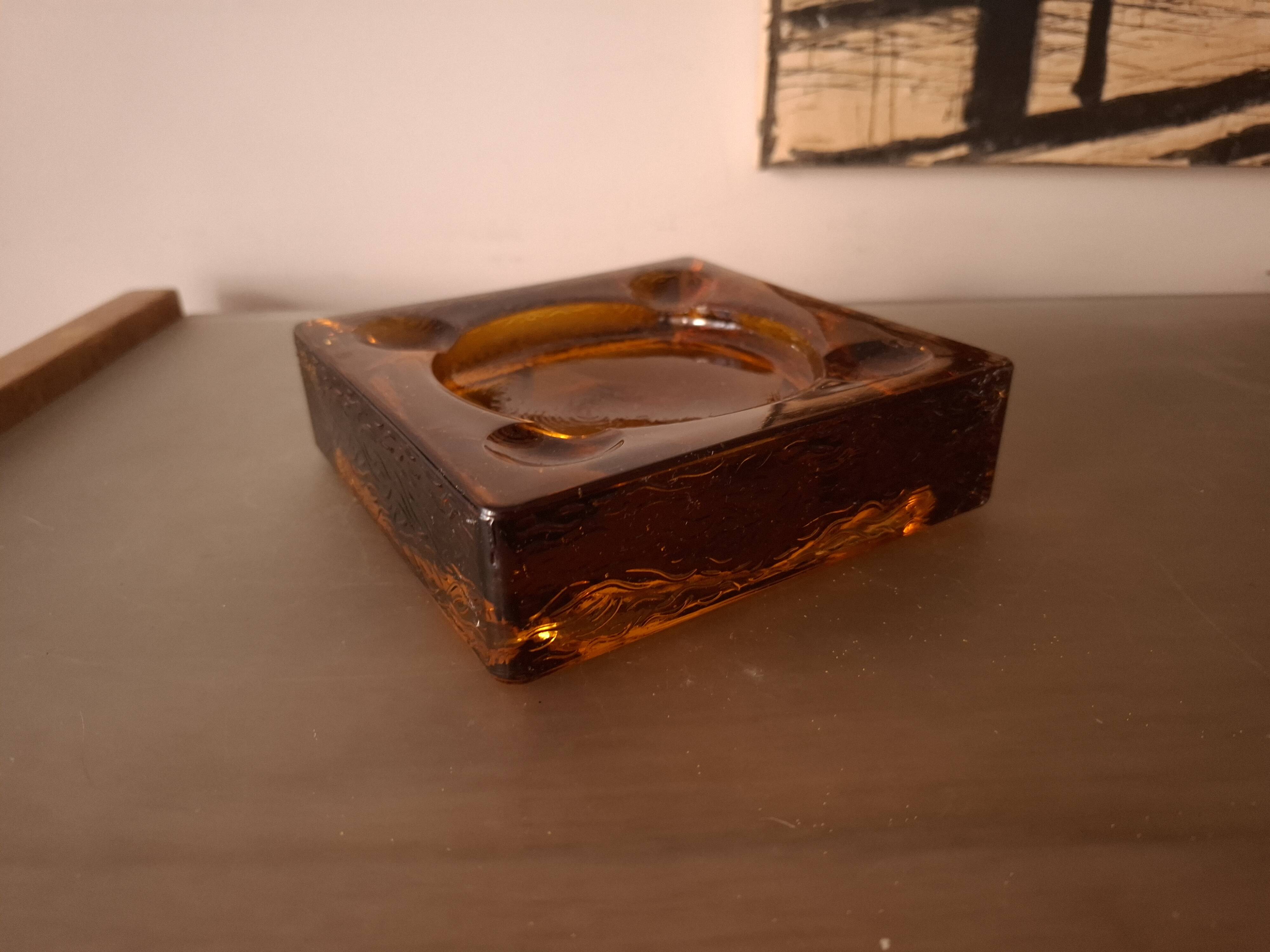 Ashtray, blown glass pocket emptying tray vintage 70's