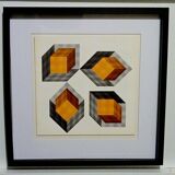 Tableau Vintage Art Optique - Victor Vasarely - Frame 40x40cm