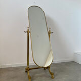 Old free-standing mirror in gilded brass in psychedelic neoclassical style Years 40 France