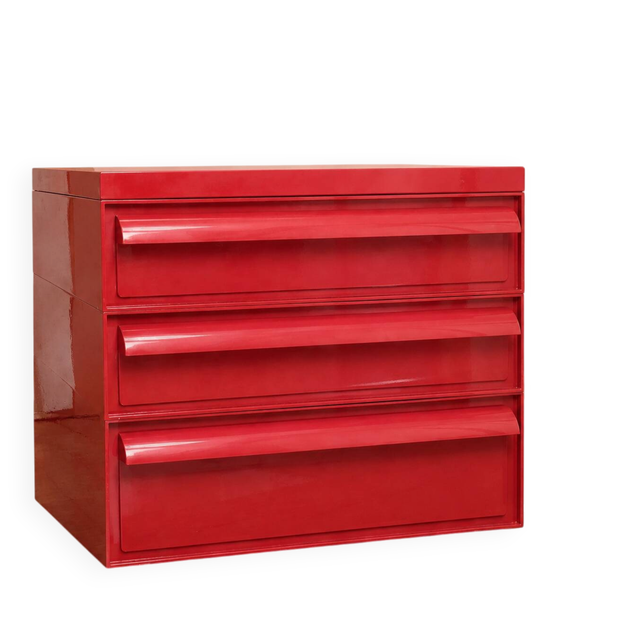 Kartell 4602 Simon Fussell – modular furniture with 3 drawers, red, Italy, 1970.