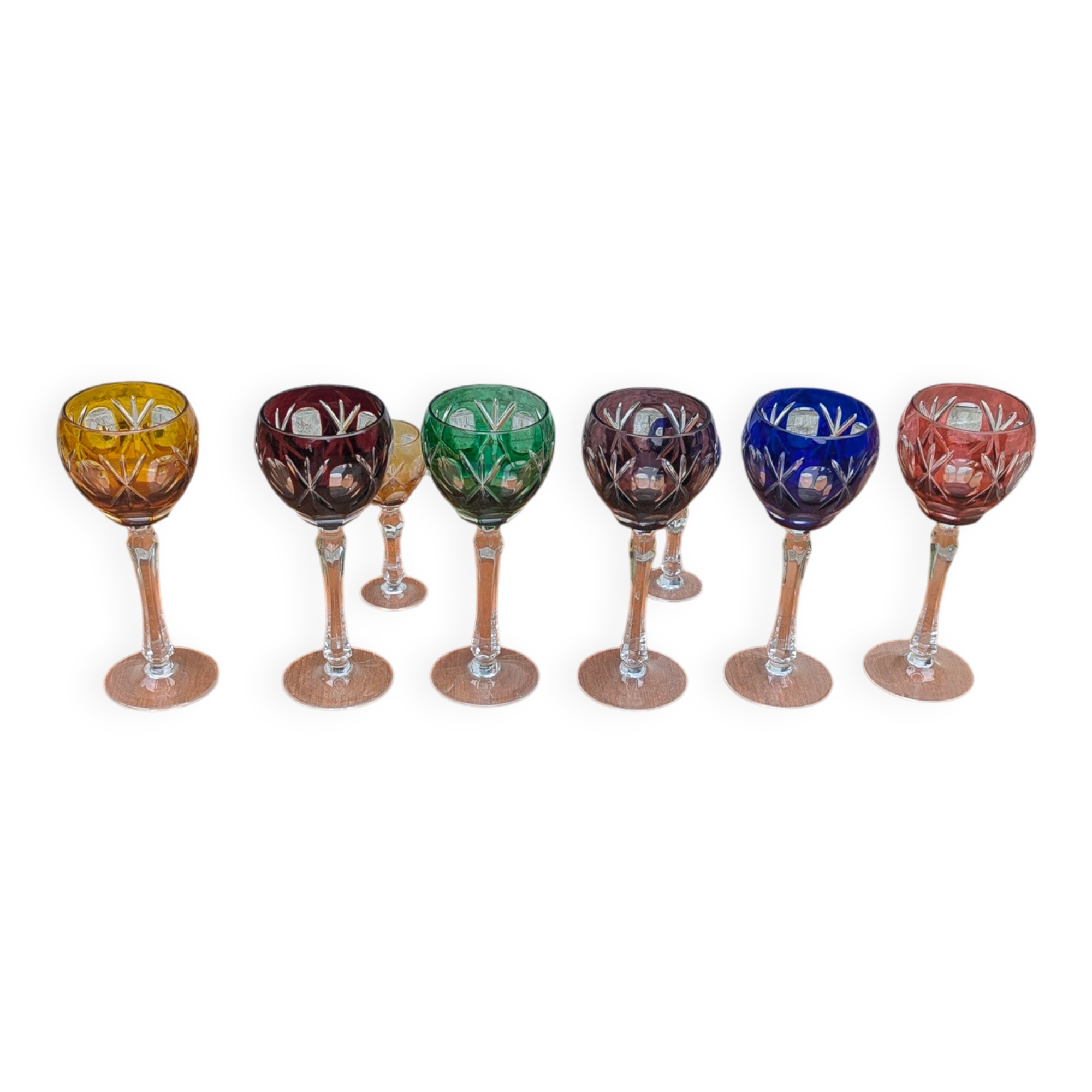Many cut crystal Roemer glasses (Rhineland wine glasses)