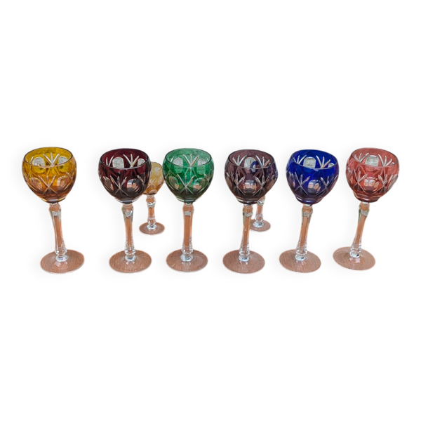 Lot verres Roemer en cristal taillé doublé (verres à vin du Rhin)