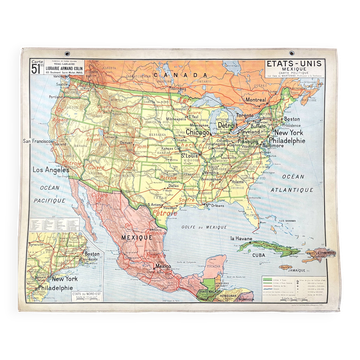 🌍 Old school map Vidal-Lablache 51, 1940 - United States, Mexico