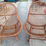 Pair of high-back rattan armchairs