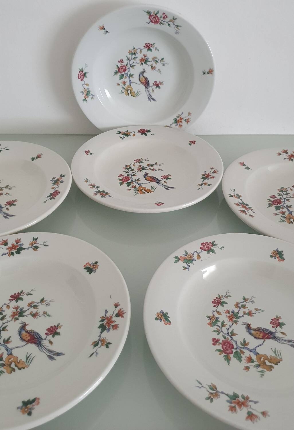 Set of 6 "Bird of Paradise" soup plates from Sarreguemines
