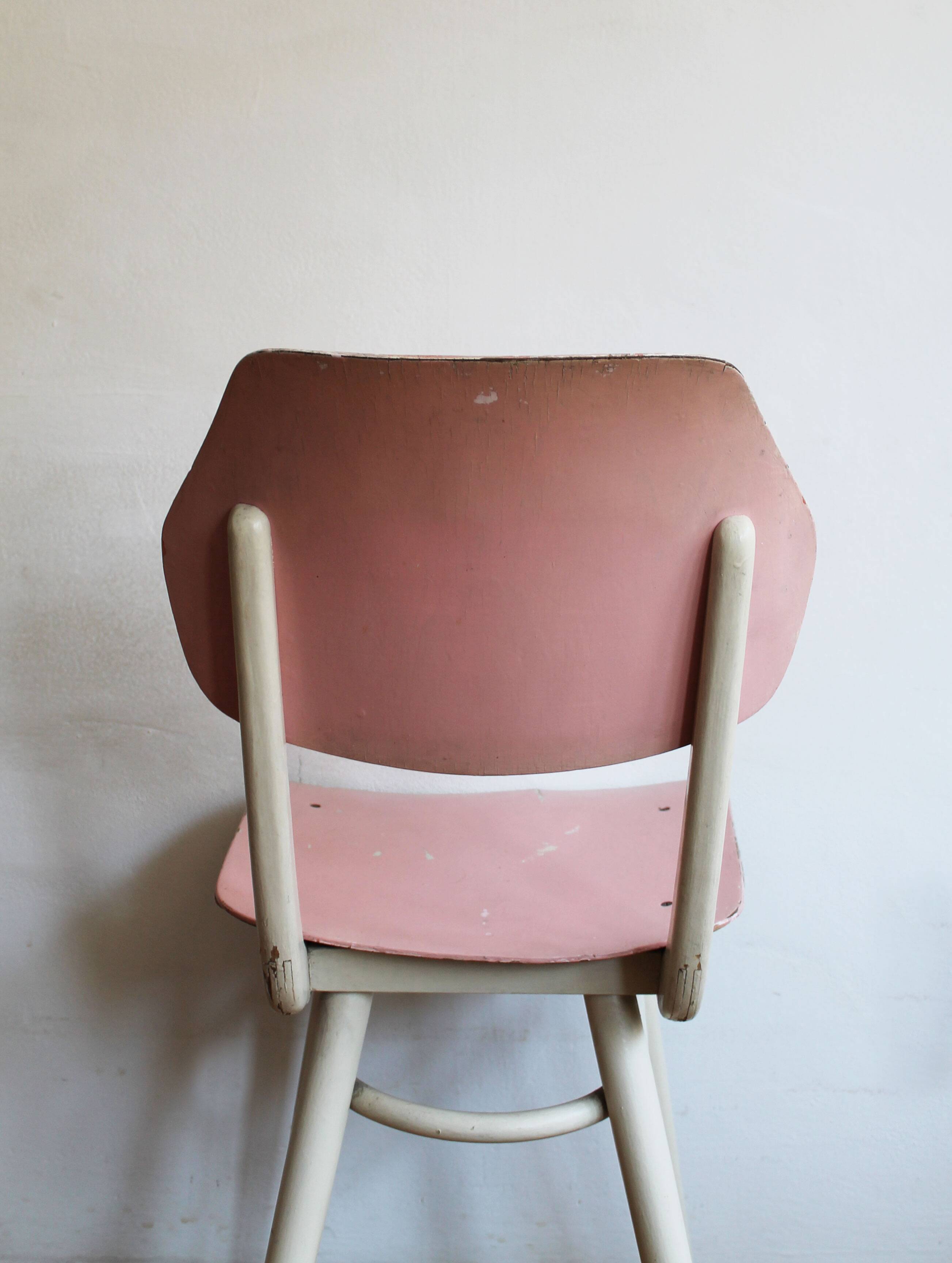 Set of 6 vintage TON chairs in painted wood, Czechoslovakia, 1964