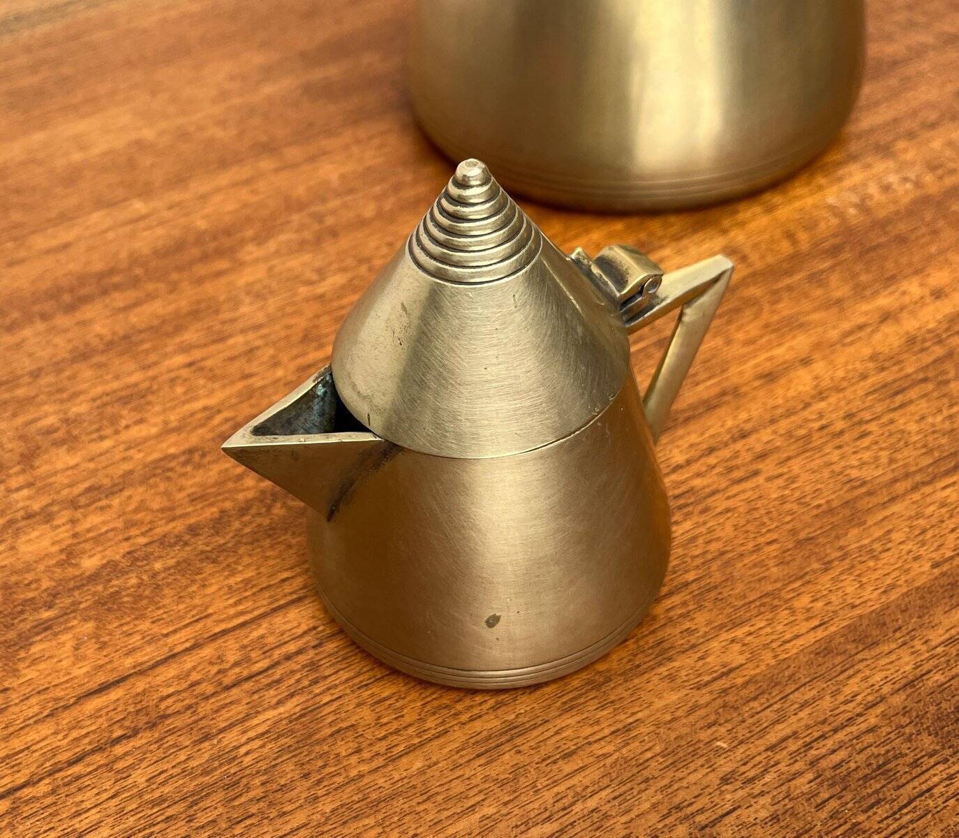 Metal Art Deco teapot, sugar bowl, milk jug, 1960s, set of 3