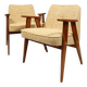 Vintage armchair oak wood yellow melange 1962 design by Chierowski renovated
