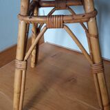 Round coffee table in wicker and bamboo