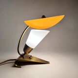 Lampe de table Art déco rare en laiton et verre laiteux, années 1930