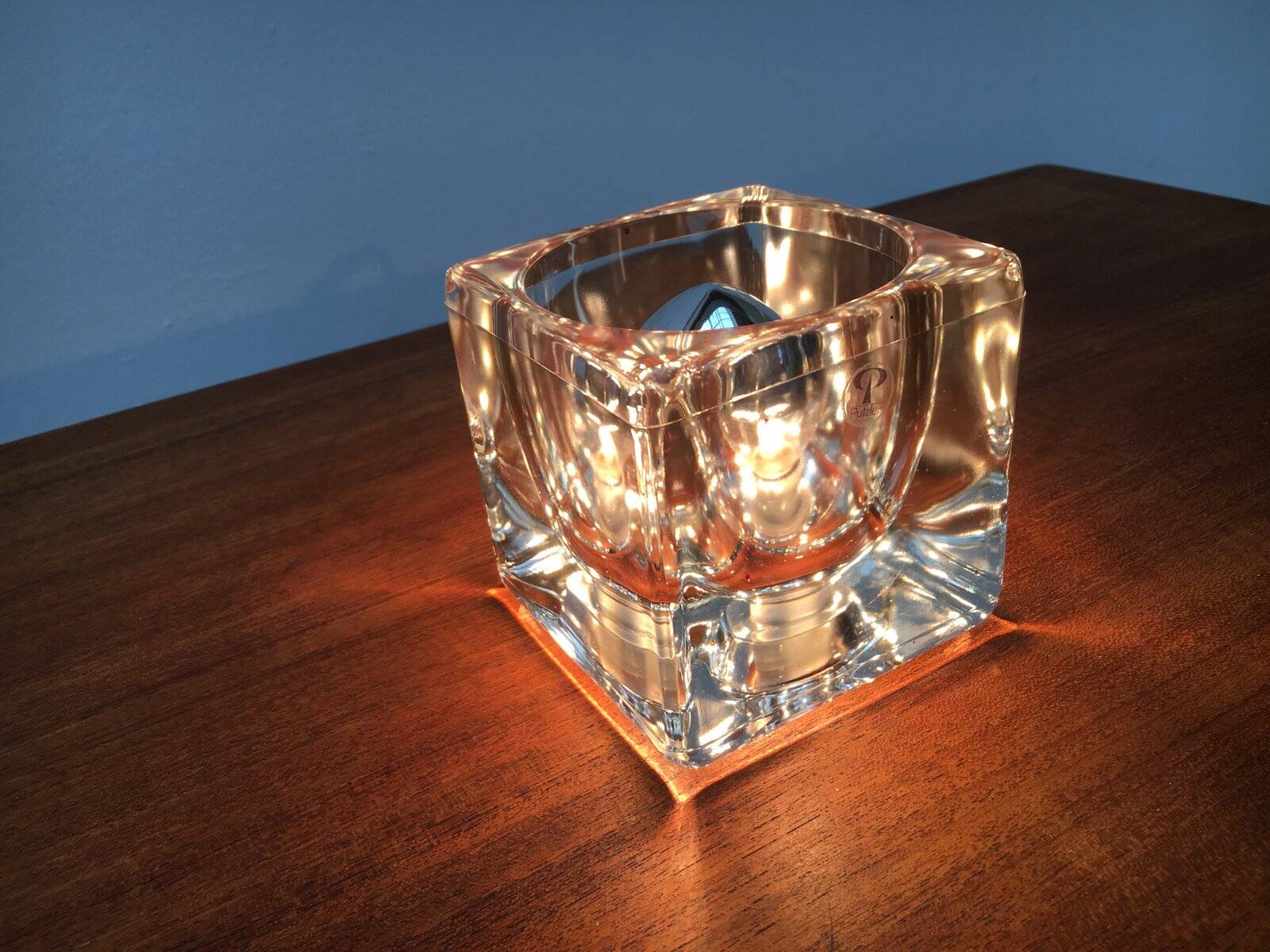Vintage German table lamp in glass TA 14 Cube by Peill & Putzler, 1970s.