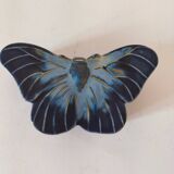Vintage blue enameled ceramic butterfly box signed alpho