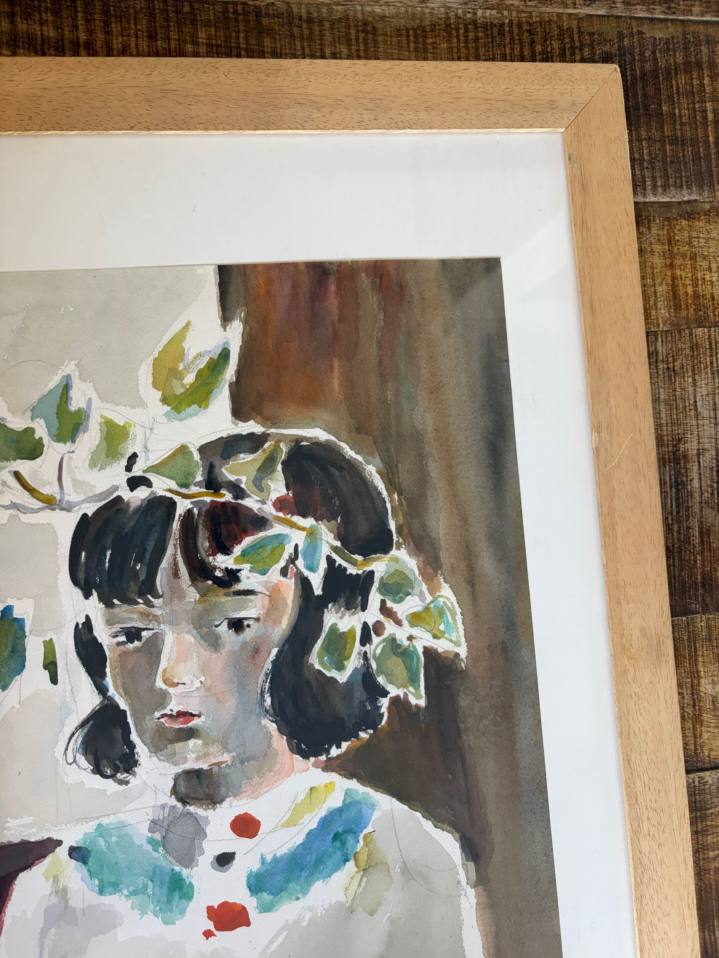 Femme aux feuilles, aquarelle sur papier, signée Ventil