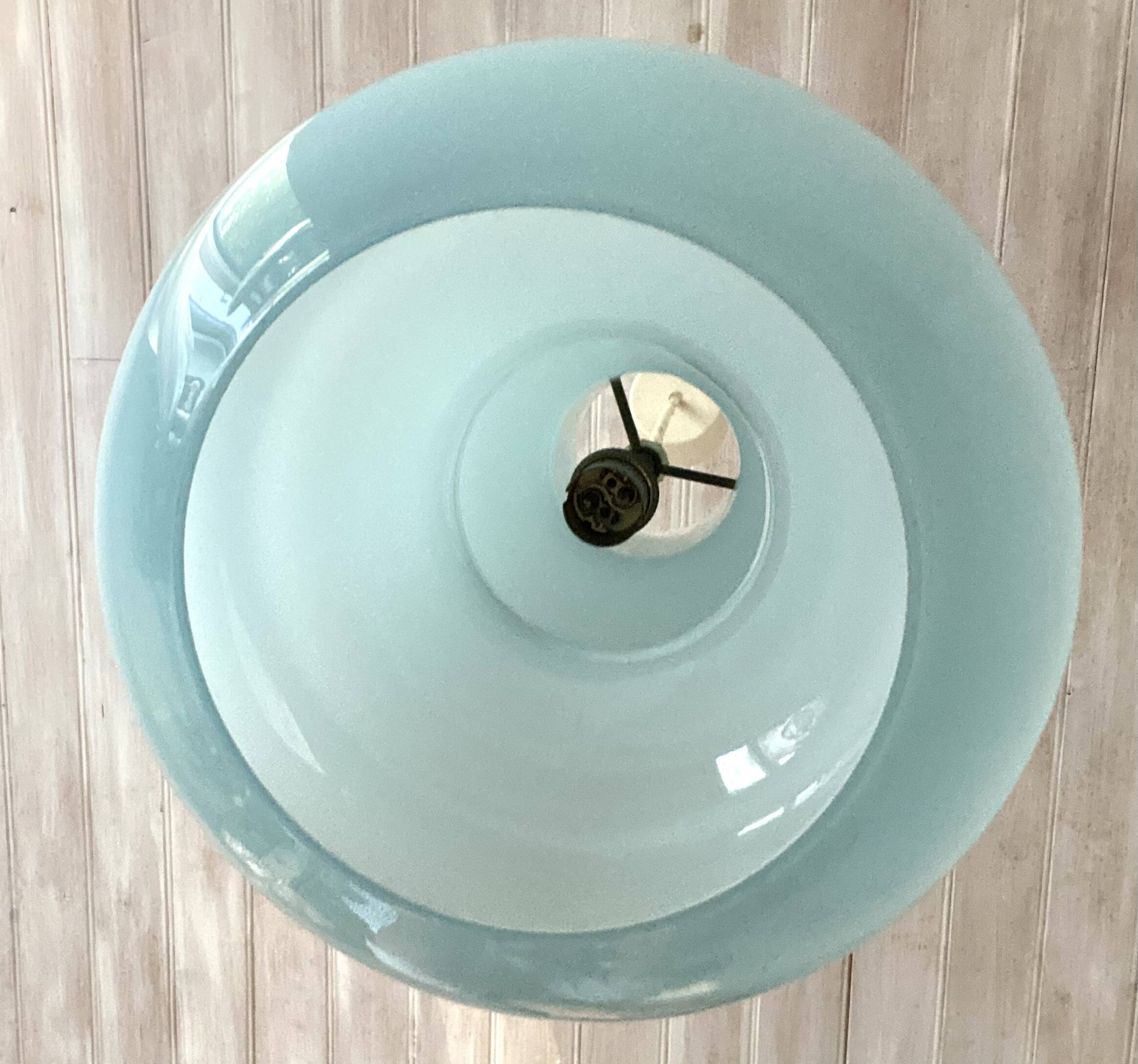 Suspension vintage en opaline bleue , 1960