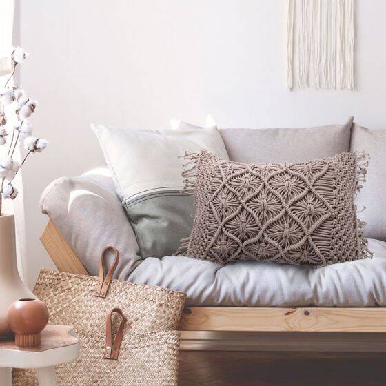 Braided light purple macramé cushion 40x60 cm