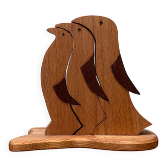 Vintage wooden penguin sculpture, set of 3.