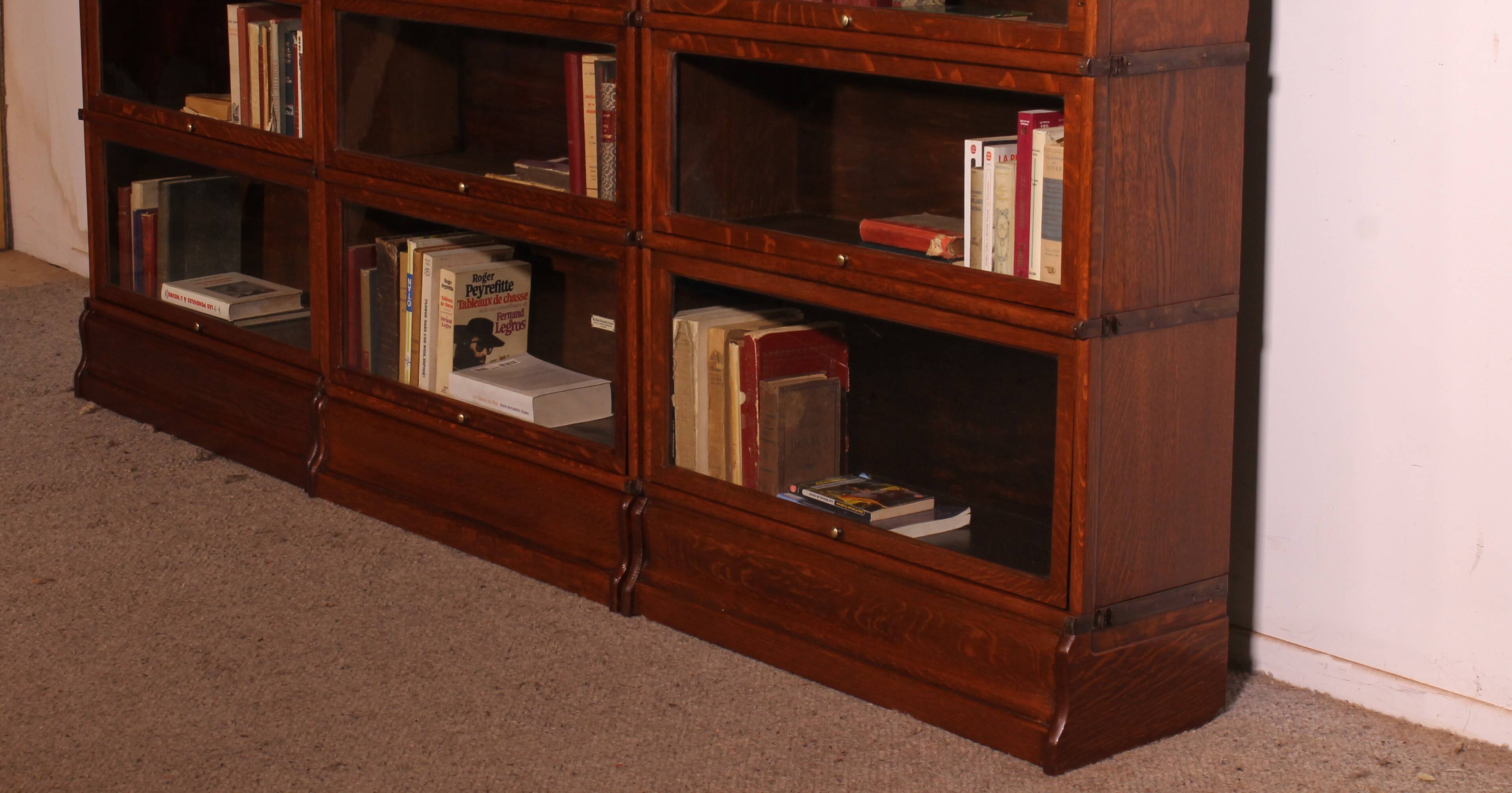 Library Wall of 3 Globe Wernicke Modules in Oak - 19th Century