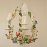 Romantic Vintage Italian Metal 3 Light Cage Chandelier Circa 1930s/40s