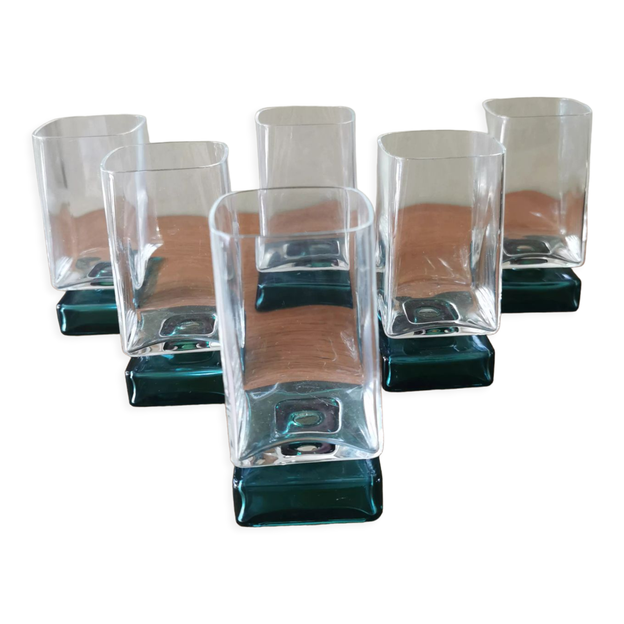 Suite of 6 square glasses blown feet