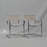 Set of 4 Chrome Sled-Base Chairs, Reupholstered in Italian Chioccarello Lin