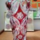 Large ruby red cut crystal vase, handmade, 1960.
