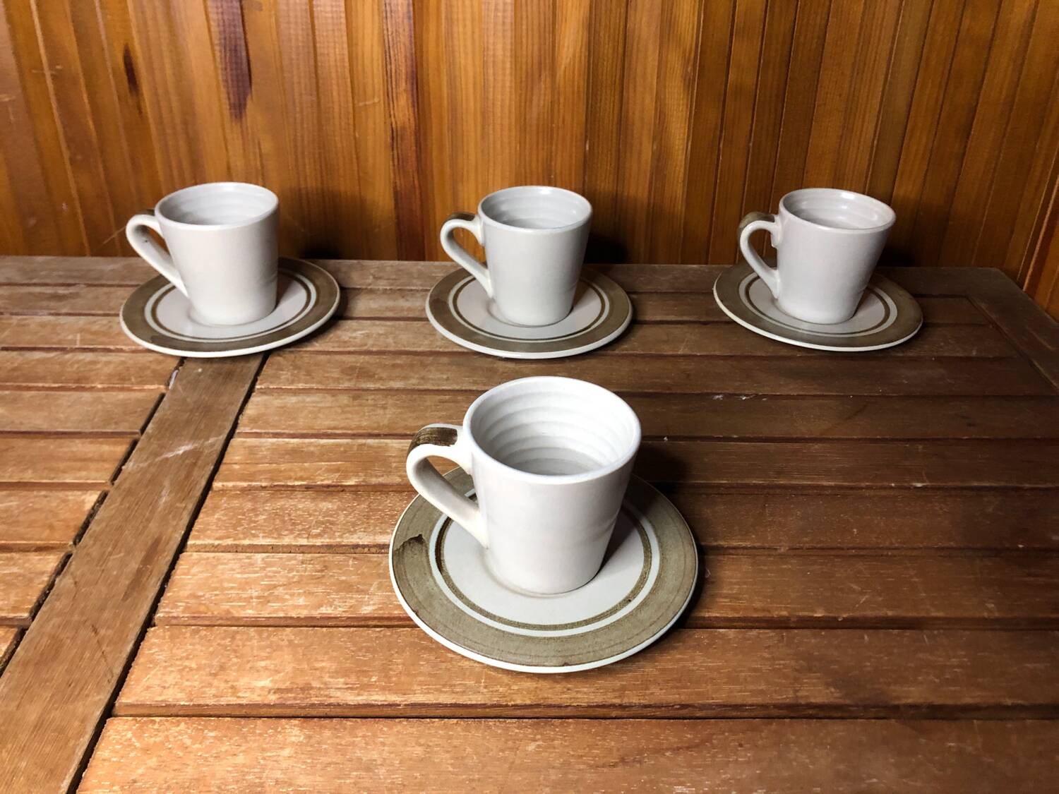 Series of 4 longchamp cups gray brown ceramic flower decor france vintage #a511