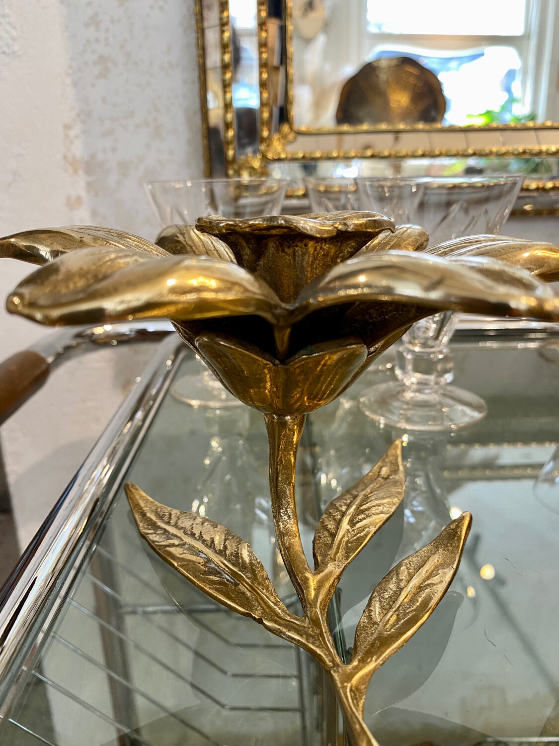 Brass flower candle holder